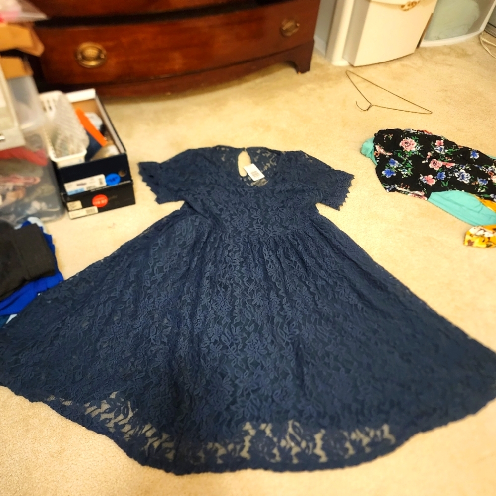 Nwt Torrid 14W/16W short sleeve blue lace dress